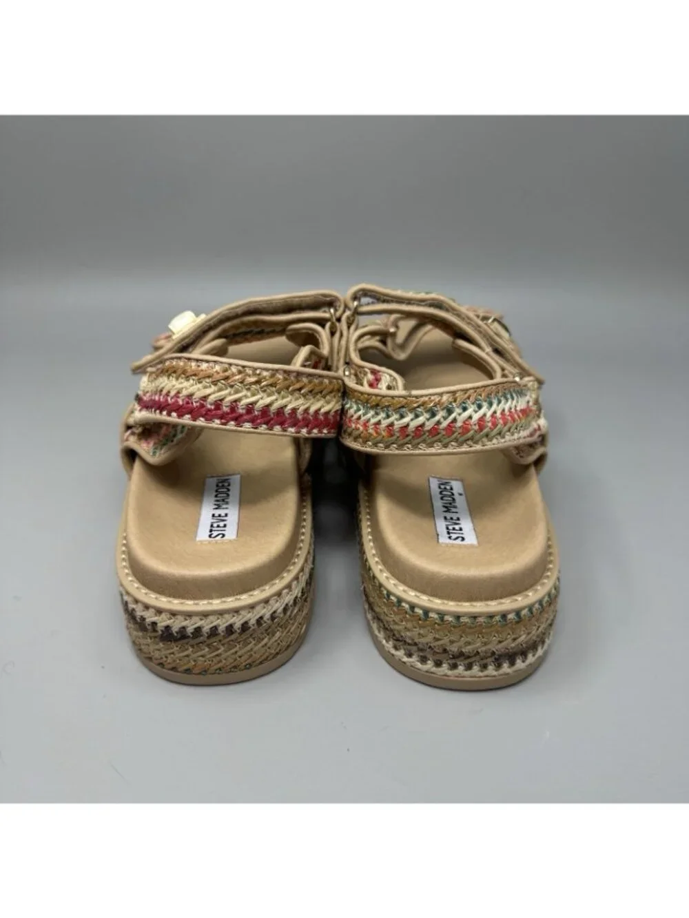 Steve Madden Sandals Womens Size 11 Big Mona Raffia Platform Multicolor Summer